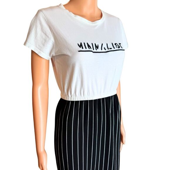 Splash Minimalist Black White Striped T-Shirt Midi Dress 6 - Picture 3 of 6